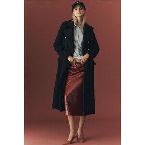 Anthropologie Maeve Sculpted Wool Blend Double Breasted Sz 2 Nightfall Coat NWT